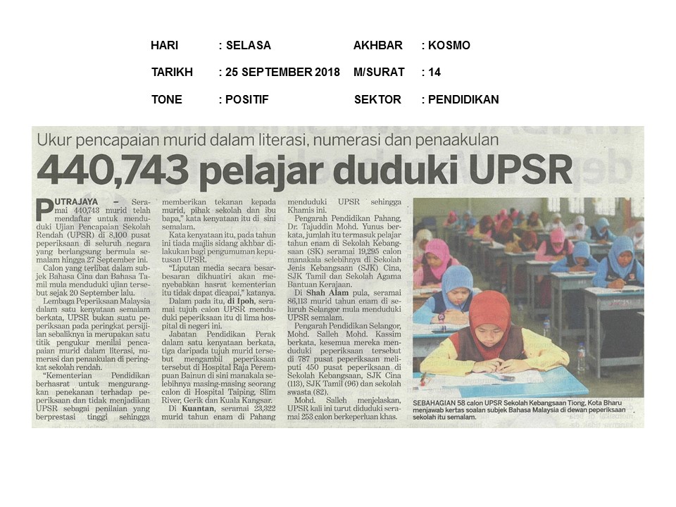 440743 pelajar duduki UPSR   Kosmo 25 Sept 2018