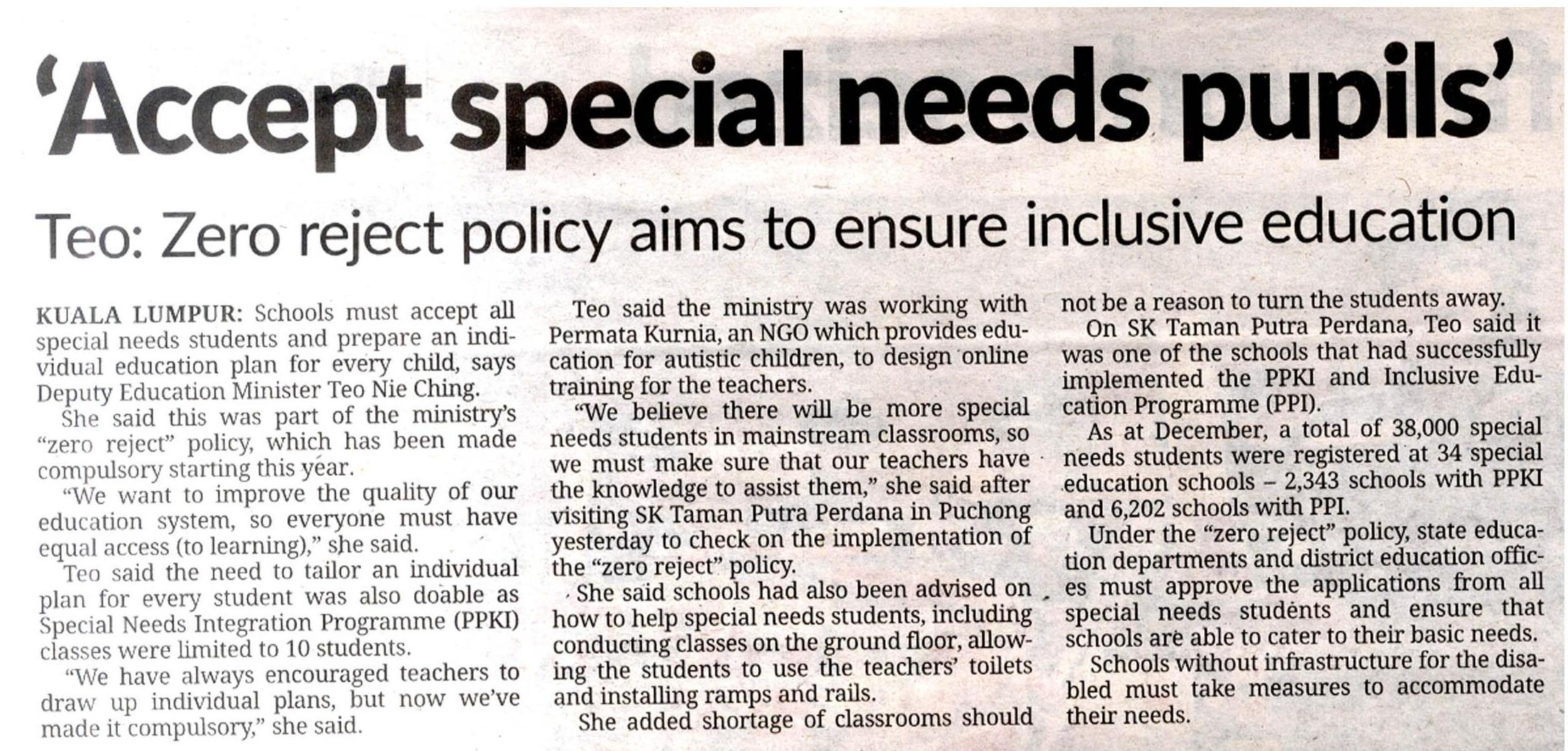 Accept special needs pupils